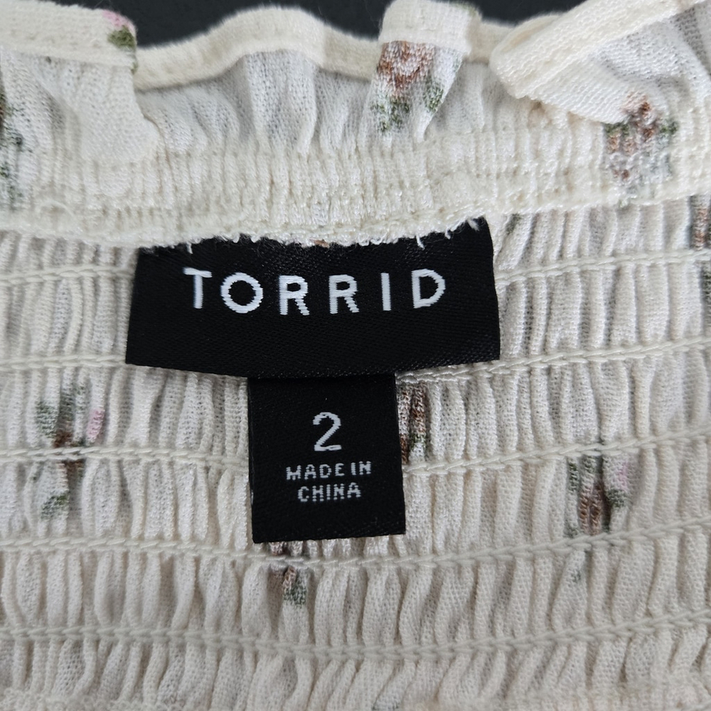 Torrid Womens Ditsy Floral Gauze Smocked Top 2X Cream Cottagecore Feminine Flowy - Picture 5 of 10
